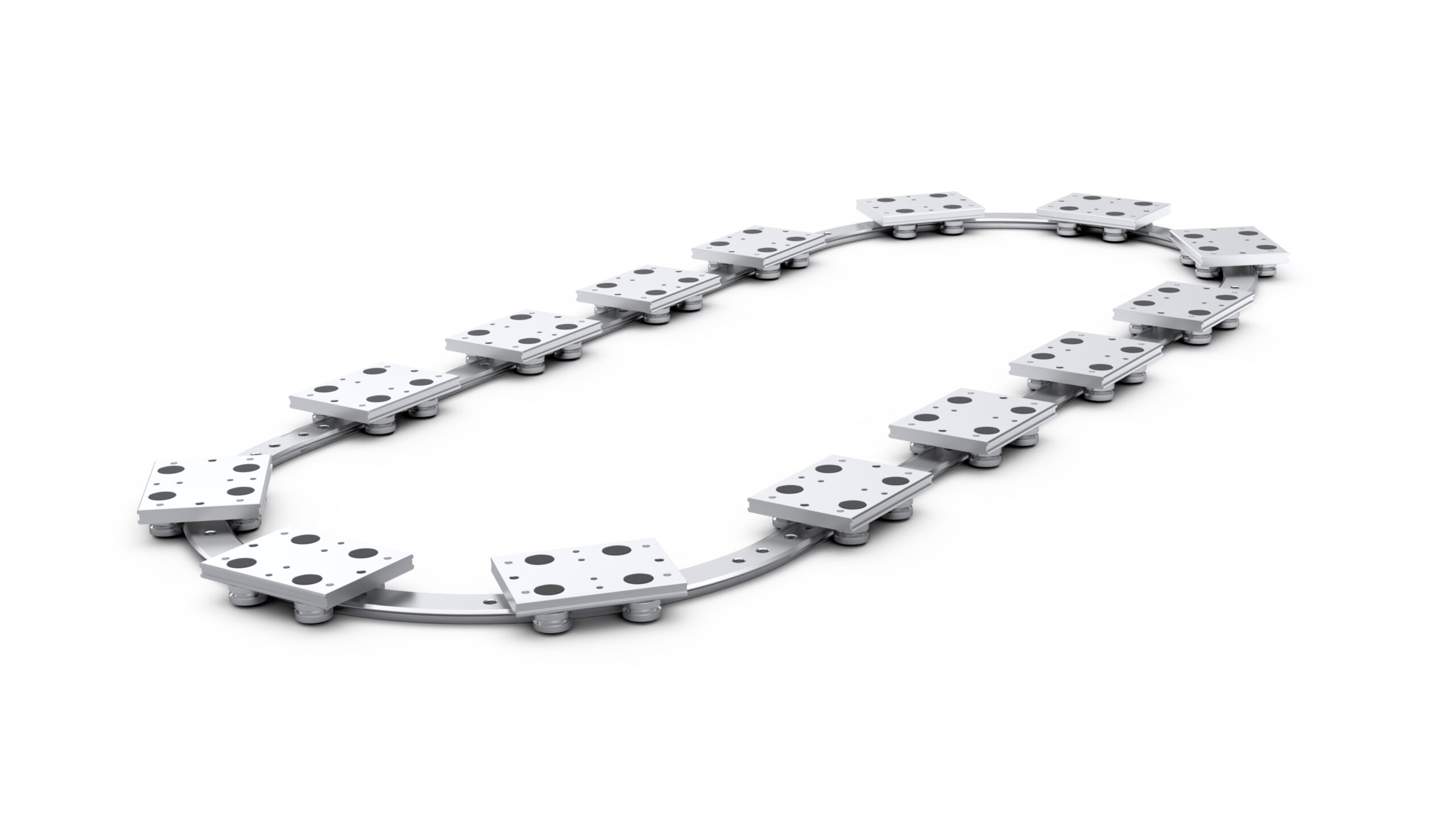 Circuito de transporte ovalado PRT2 de HepcoMotion con configuración Oval Top para líneas de montaje y transferencia de precisión.